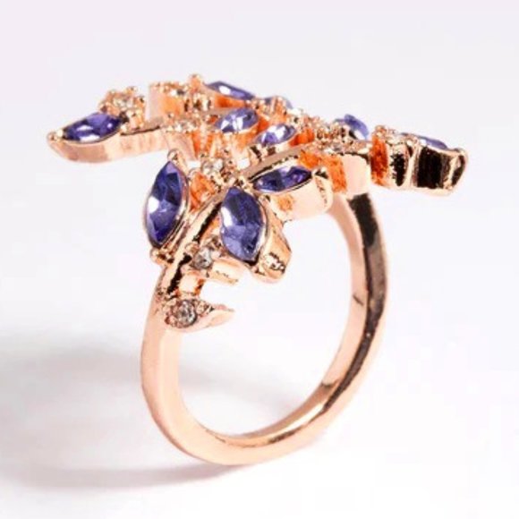 LOVISA ROMANTIC ROSE GOLD LILAC & CLEAR CRYSTAL VINE/LEAVES RING SZ 7**NEW! - Picture 5 of 5
